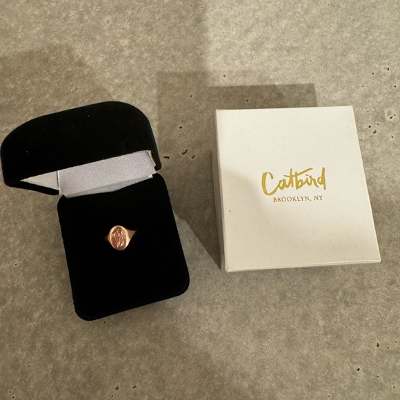 Catbird Small Heirloom Signet Ring 14k Rose Gold W Engraving Size 4 Pinky Ring - Picture 1 of 12